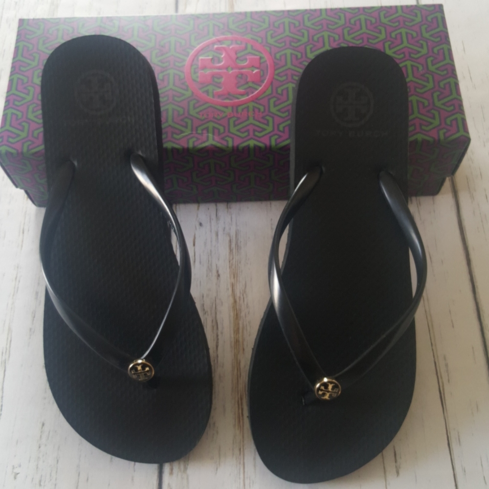 Tory Burch black thin flip flops